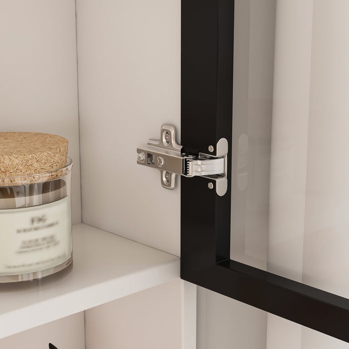 L-Shaped Computer Desk With Glass Cabinets, Built In LED Lights, USB Charging Ports