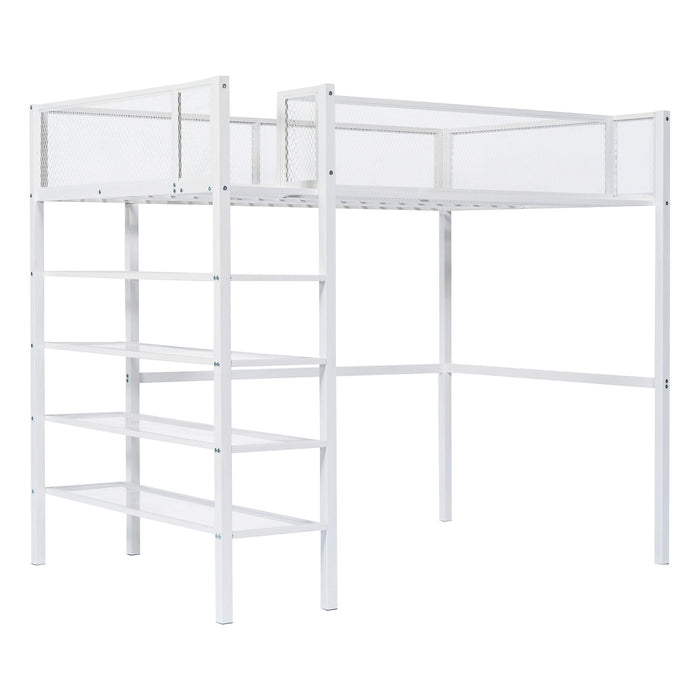 Loft Bed With 4 Tier Shelves And Storage