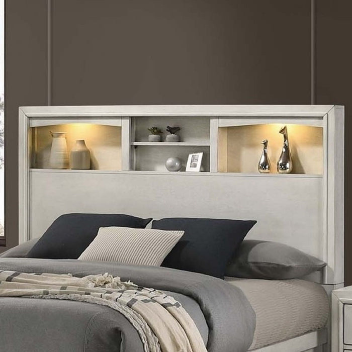 Bed Set With Storage Drawers, Open Shelves, And Built In LED Lighting