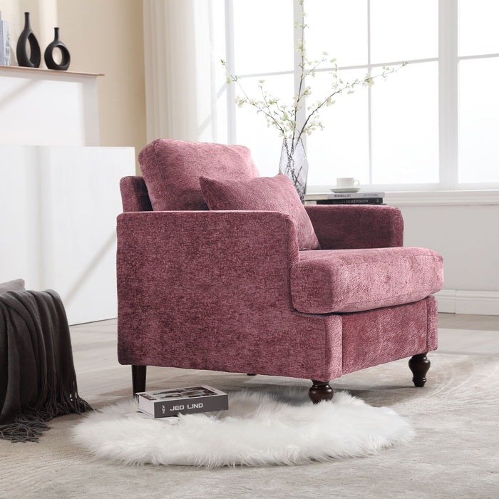 Modern Mid Century Wood Frame Armchair With Tufted Design