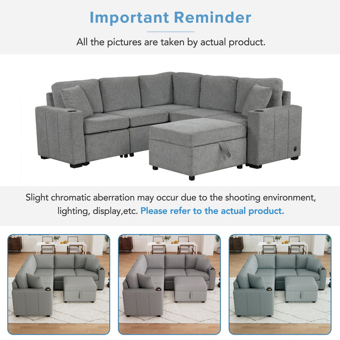 Sectional Sofa Convertible Pull-Out Sofa Bed With A Movable Storage Ottoman For Living Room