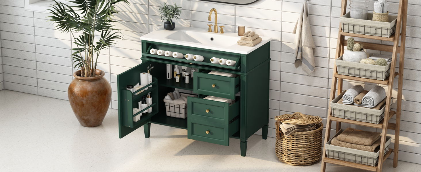 Bathroom Vanity & Top Sink, Modern Bathroom Storage Cabinet With 2 Drawers And A Tip-Out Drawer