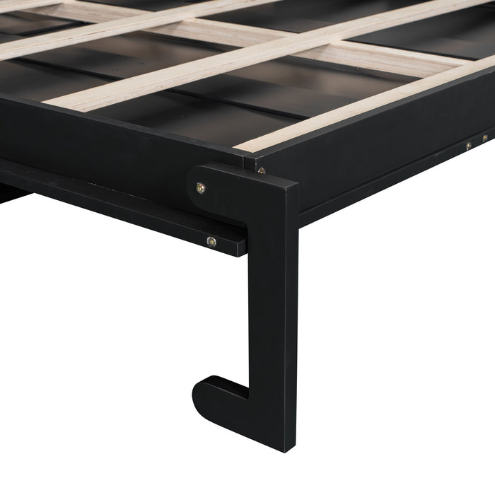 French Style Murphy Platform Bed With Shelf, Side Cabinets, Drawers And LED