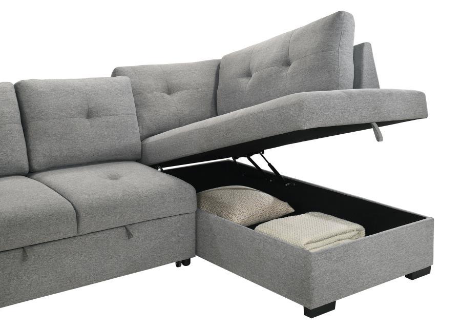 Roanne - Fabric Upholstered Sleeper Sectional Sofa - Gray