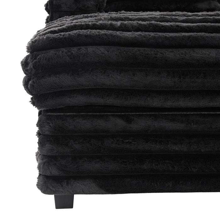 Plush Oversized Double Chaise Lounge Sofa Bed With USB Ports And Cup Holders