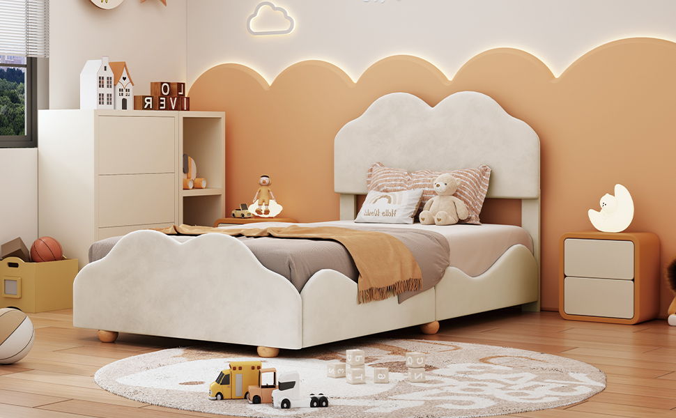 Upholstered Platform Bed With Cloud Shaped Board