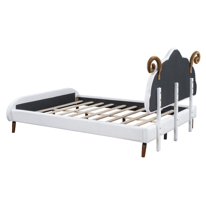 Upholstered Platform Bed With Sheep Shaped Headboard