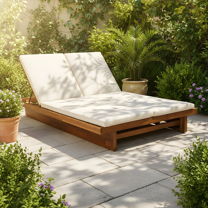Double Sunlounger With Adjustable Backrest - Beige