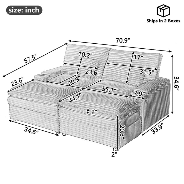Convertible Loveseat Sofa With Storage, USB Ports, Cup Holders - Black