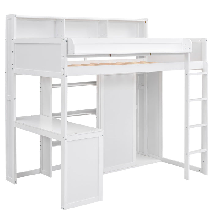 Loft Bed With Built In Desk, Storage Shelves, And Wardrobe