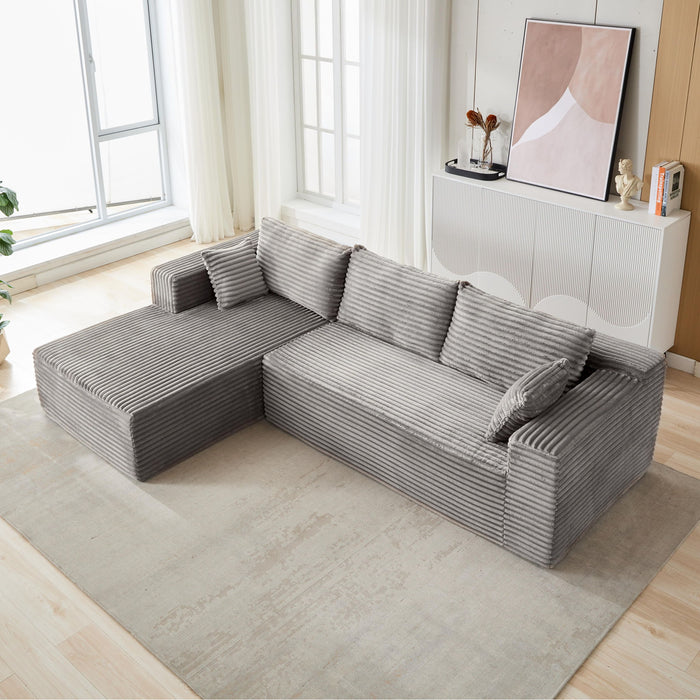 Compression Sectional Couch With Comfy Chaise, Boneless L Shape Sofa With Deep Seat