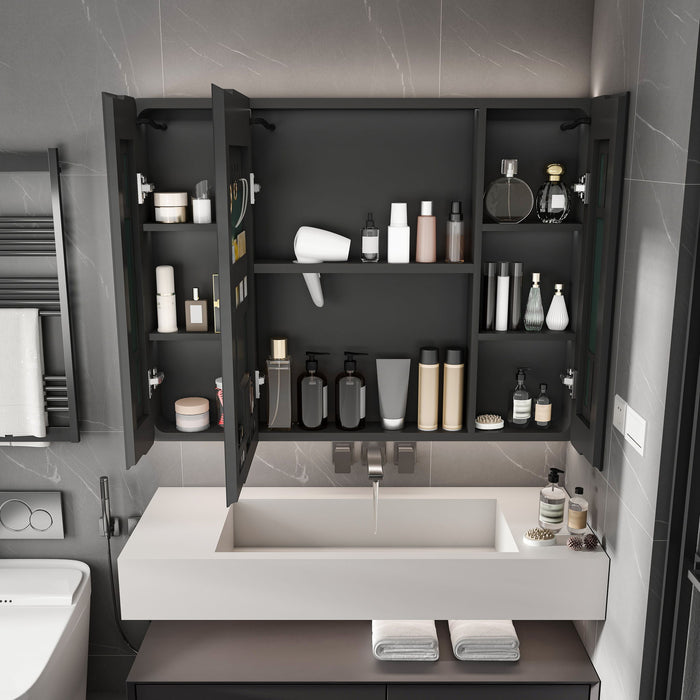 Aluminium Medicine Cabinet Mirror With LED Light And Defogging Function - Gray