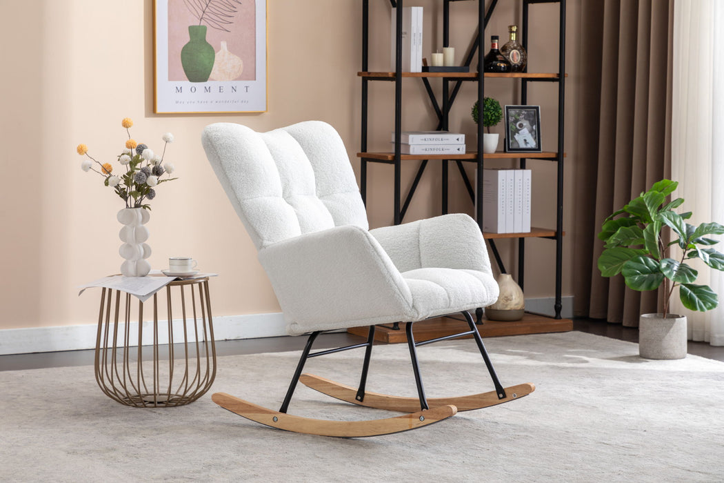 Teddy Fabric Rocking Gilder Nursery Chair For Living Room Indoor - Ivory