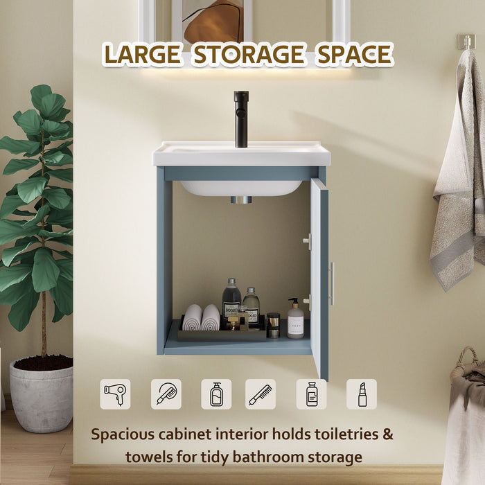 Floating Bathroom Vanity Combo, Wall Mounted Cabinet With Sink & Soft Close Doors For Small Bathrooms