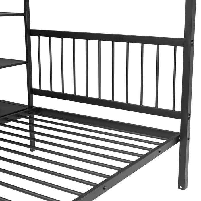 Full Over Twin Bunk Bed With Built In Desk, Shelves And Ladder - Black