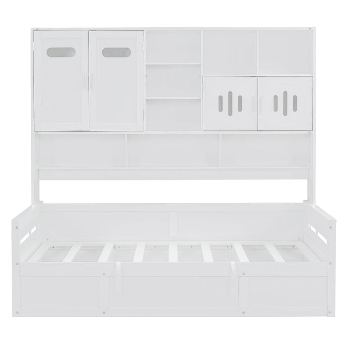 Daybed With All-In-One Cabinet And Shelf