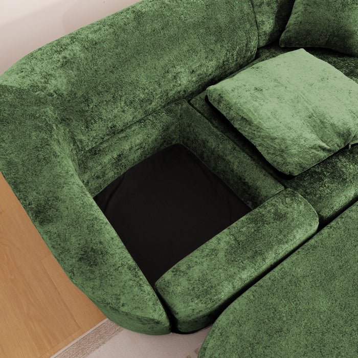 3 Seater Sofa With Built In Pet Bed Nook, Curved Design And 2 Throw Pillows