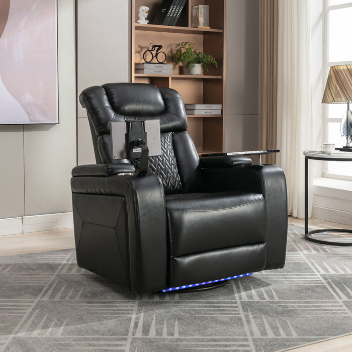 270 Degree Swivel Power Recliner With Tray Table, Phone Holder, Cup Holder, USB Port