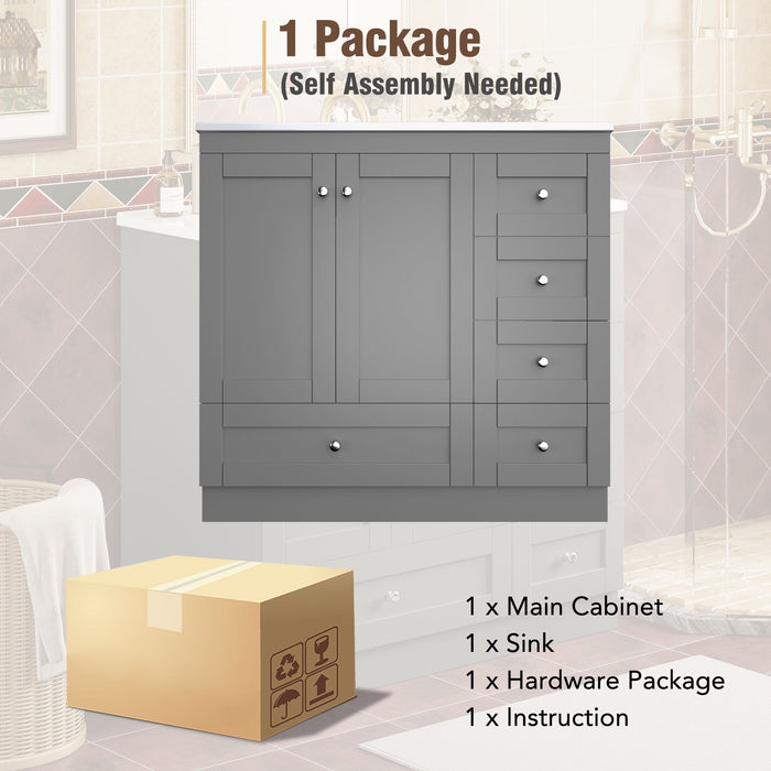 Shaker Free Standing Bathroom Vanity Cabinet With Sink, Soft Close Drawers, Soft Close Doors