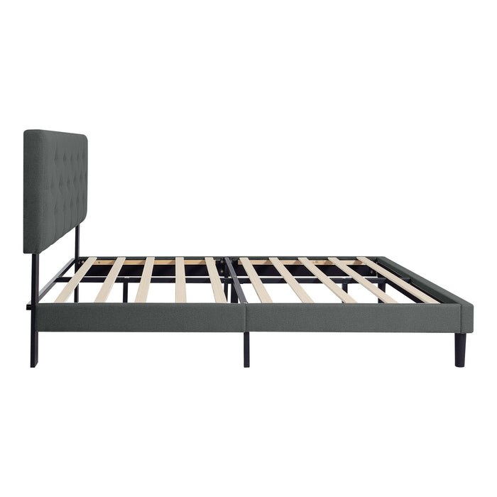 Modern Upholstered Platform Bed Frame With Button Tufted Linen Fabric Headboard