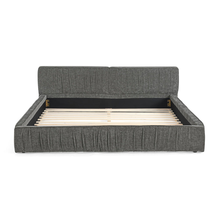 Modern Upholstered Platform Bed Frame With Pleated Design