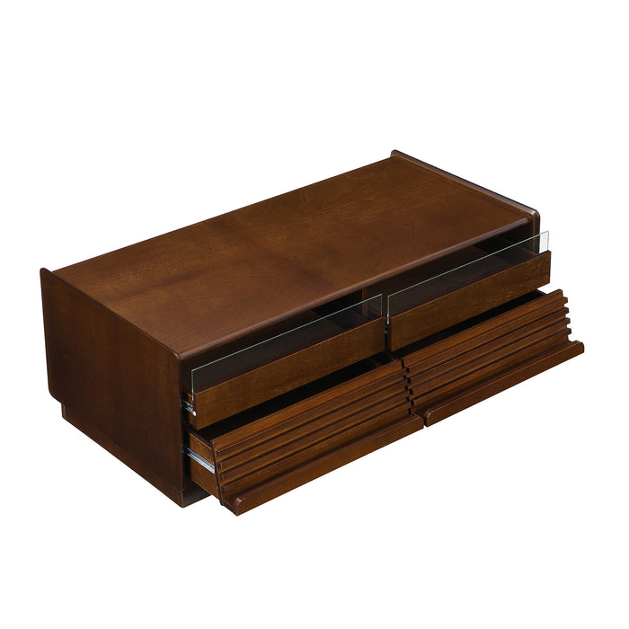 Modern Rectangle Coffee Table With 4 Drawers And 2 Display Shelves