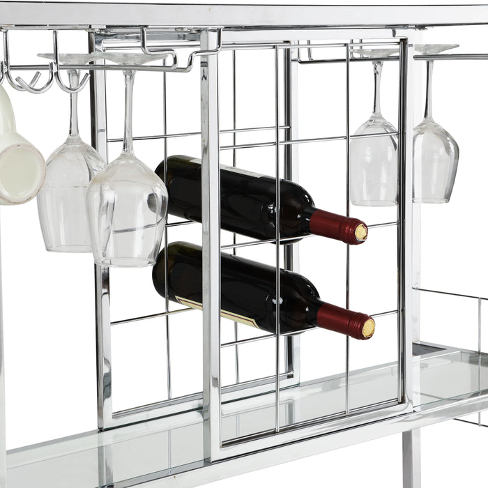 Bar Cart Kitchen Bar&Serving Cart For Home With Glass Holder And Wine Rack, 3 Tier Kitchen Trolley With Tempered Glass Shelves And Chrome Finished