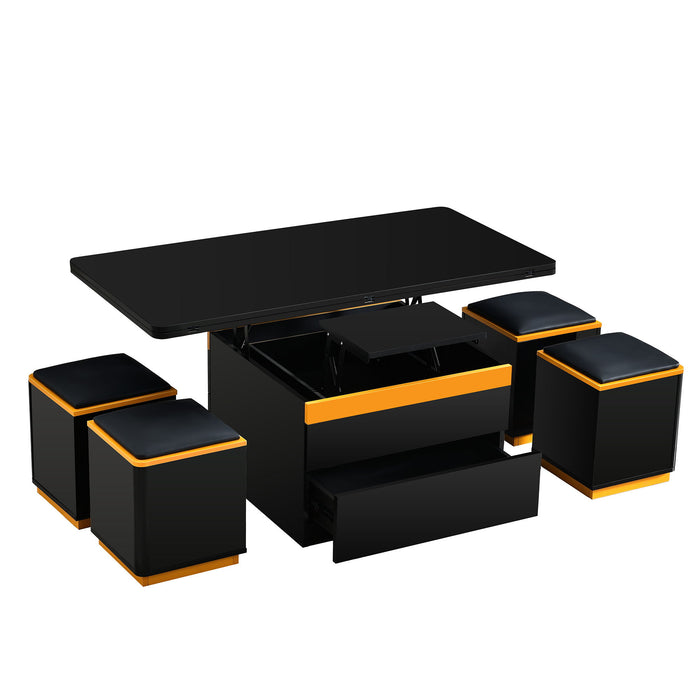 Lift Top Coffee Table With 4 Storage Stools