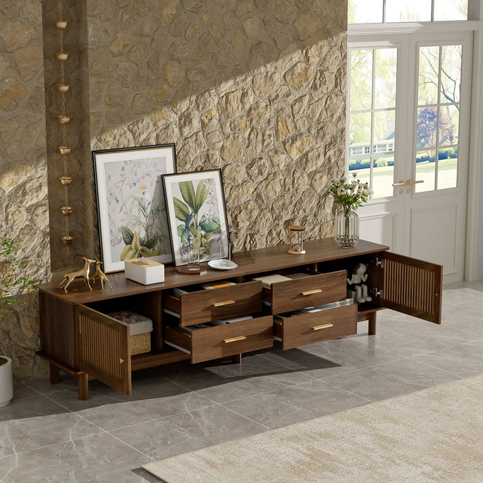 TV Stand For 85" TVs, 4 Smooth Glide Drawers - Walnut