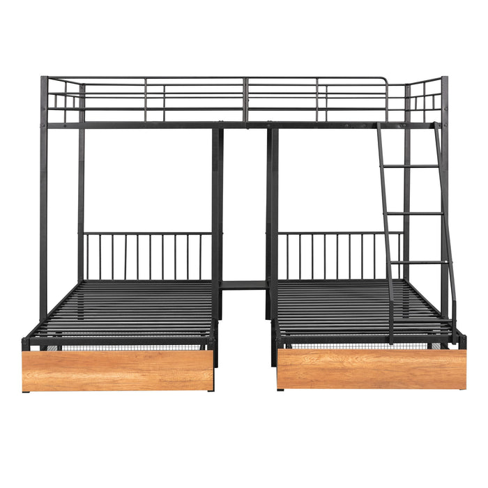Triple Bunk Bed With Drawers And Guardrails