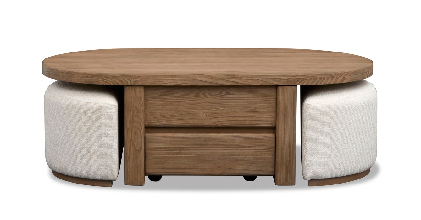 Hayden - Lift Top Storage Cocktail Table With Casters And Two Upholstered Stools - Golden Oat