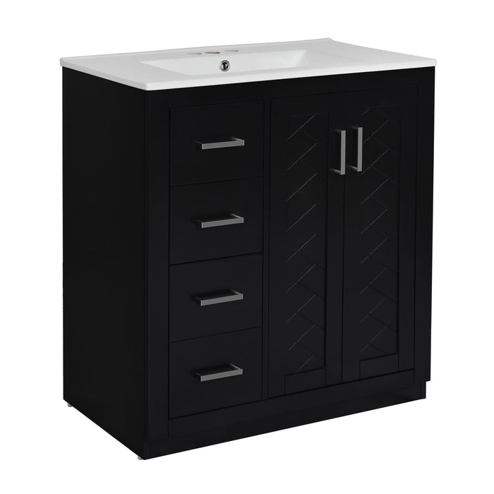 Ceramic Sink Combo, Freestanding Vanity Set With 3 Drawers & Soft Closing Doors
