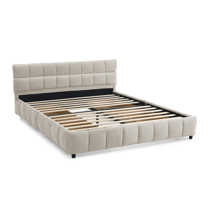 Modern Platform Bed Frame With Thick Chenille Fabric