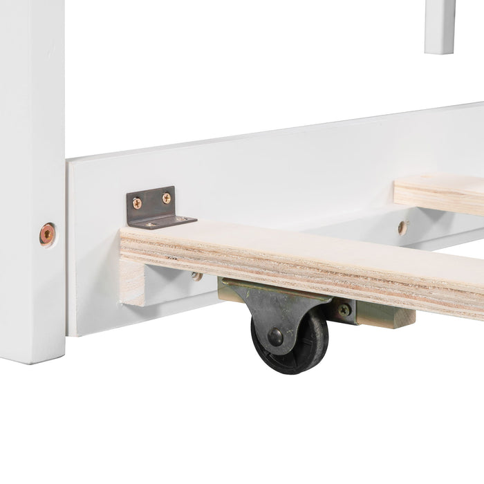 L Shaped Platform Bed With Trundle And Drawers Linked With Built In Desk