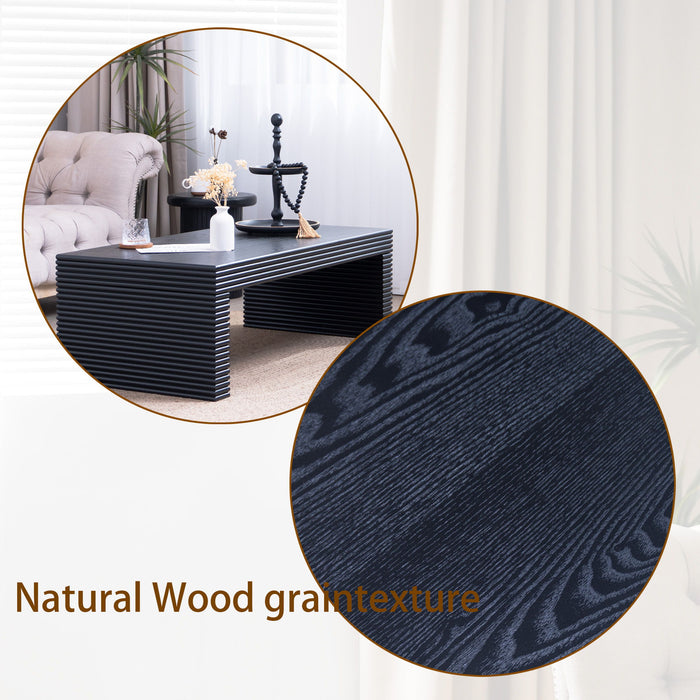 Modern Ribbed Coffee Table, Rectangular Low Profile Center Table For Living Room - Black