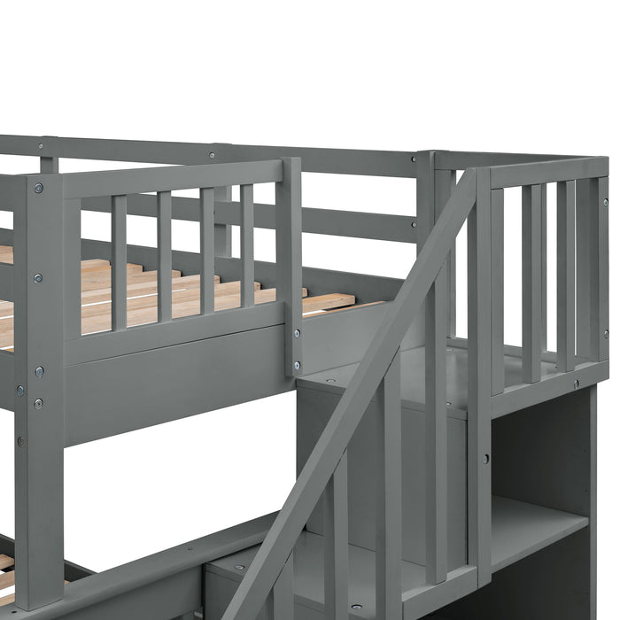 Stairway Bunk Bed With Storage And Guard Rail For Bedroom