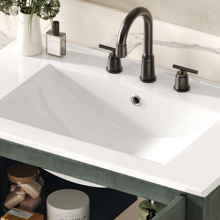 Vintage Bathroom Vanity With Ceramic Sink, Adjustable Shelves