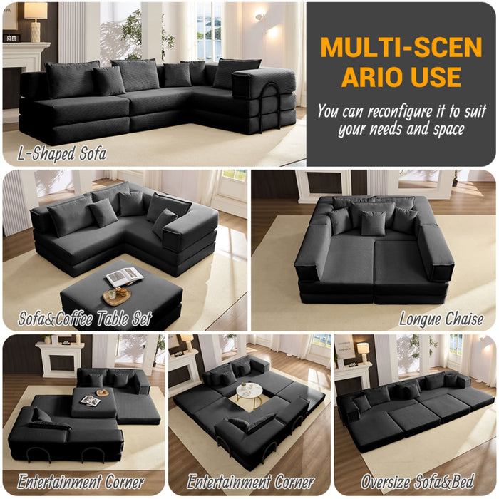 Modular L Shaped Floor Living Room Sofa Set With 6 Pillows