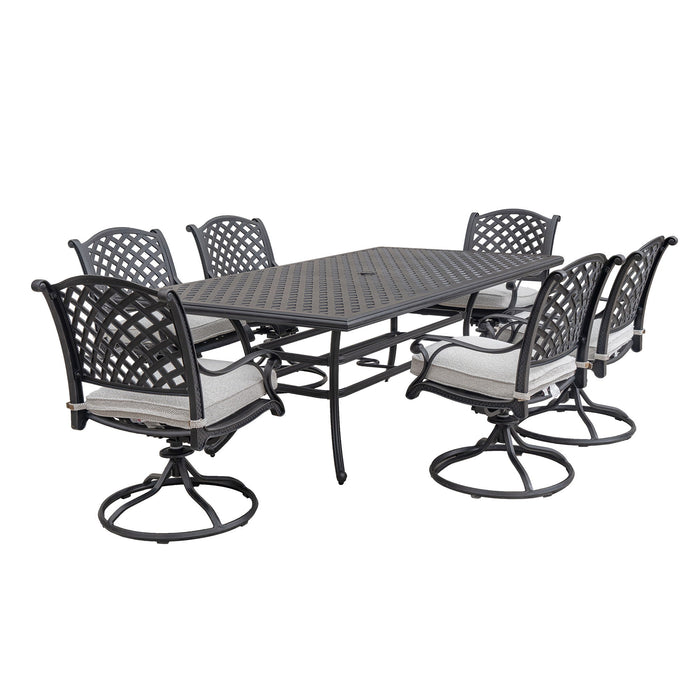 Stylish Outdoor 7 Piece Aluminum Dining Set With Cushion, Sandstorm