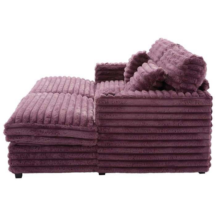 Plush Oversized Double Chaise Lounge Sofa Bed With USB Ports And Cup Holders