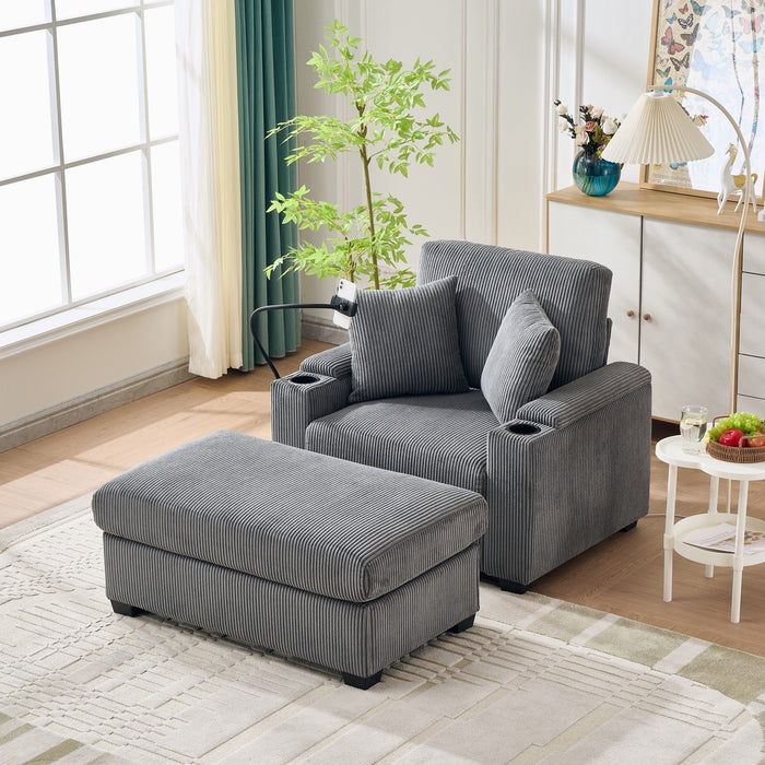 Oversized Chaise Lounge Chair With Ottoman And Storage