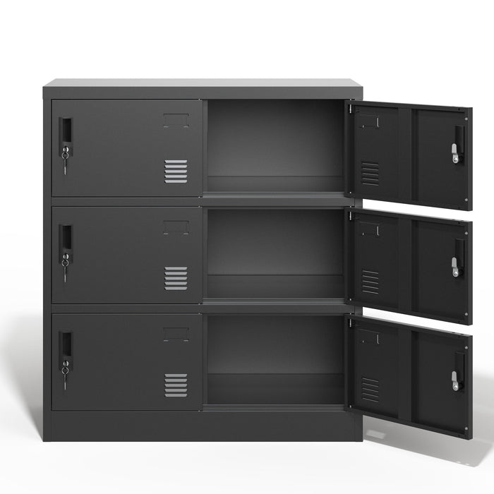 6 Door Employee Storage Locker, Lockers For Office, Gym, School, And Home With Card Slot - Black