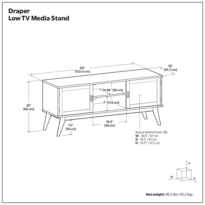 Draper - Handcrafted Mid Century Low TV Media Stand
