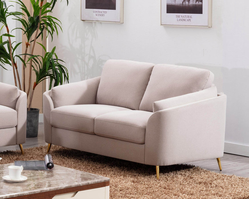 Contemporary 1 Piece Loveseat Beige Color With Gold Metal Legs Plywood Pocket Springs And Foam Casual Living Room Furniture