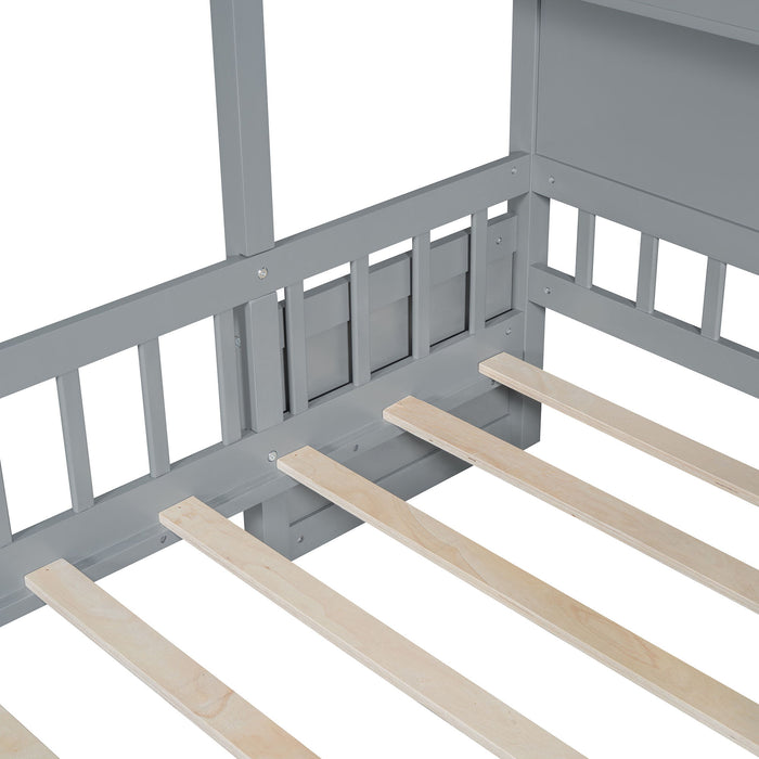 House Bed With Upholstered Sofa, Wireless Charging Station, Shelves And 2 Drawers