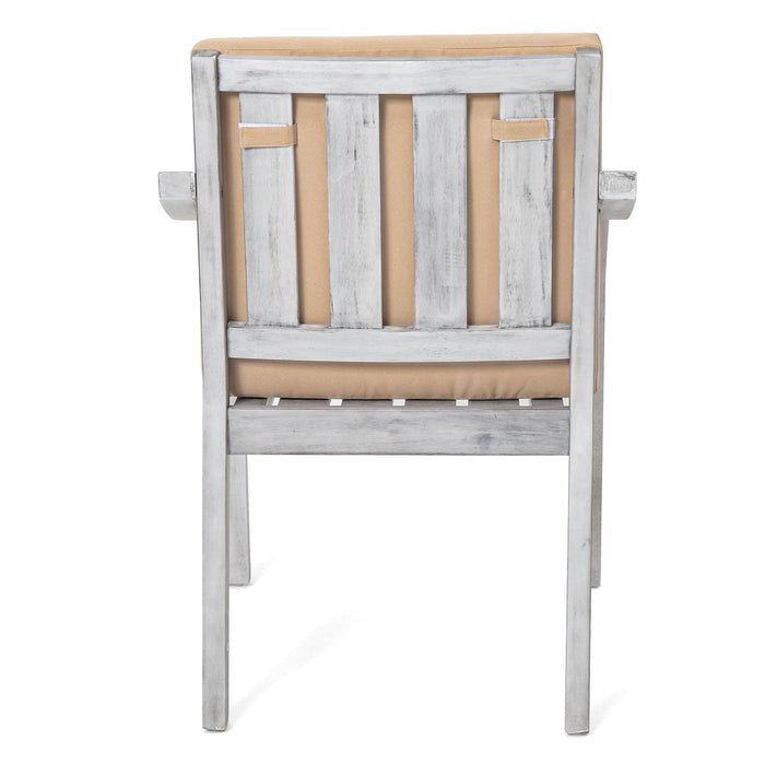 6 Person Outdoor Wooden Dining Set With Umbrella Hole And Removable Cushions For Patio - Gray