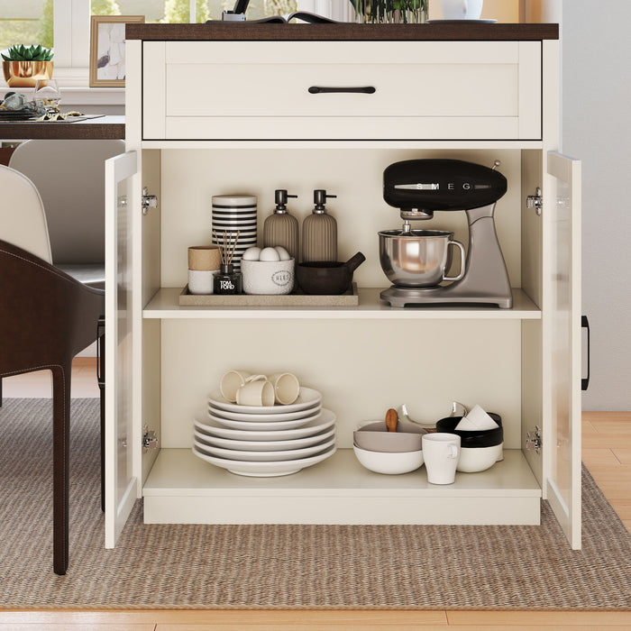 Extendable Kitchen Island With Slide Out Table And Storage Racks For 2 - 6 Person, Power Outlet, Bar, Prep Station - Creamy White / Walnut