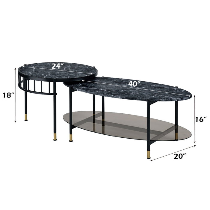 Silas - Nesting Coffee Table Set - Faux Marble Top & Black