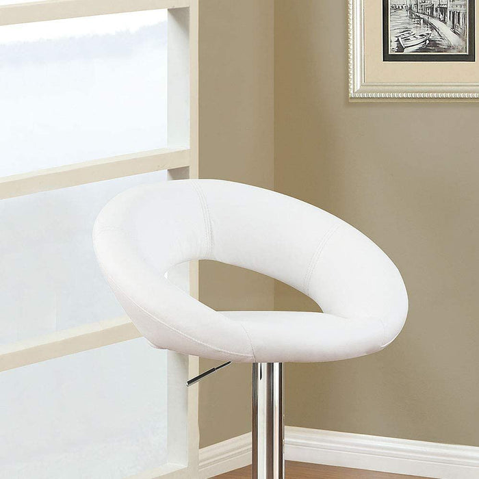 White Faux Leather Stool Adjustable Height Chairs (Set of 2) Chair Swivel Design Chrome Base Pvc Dining Furniture