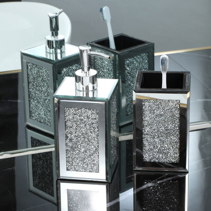 Ambrose Exquisite 2 Piece Square Soap Dispenser And Toothbrush Holder - Silver